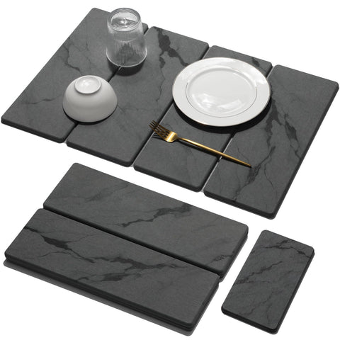 Linidcoud large stone drying mat in marble gray keeps countertops dry.
