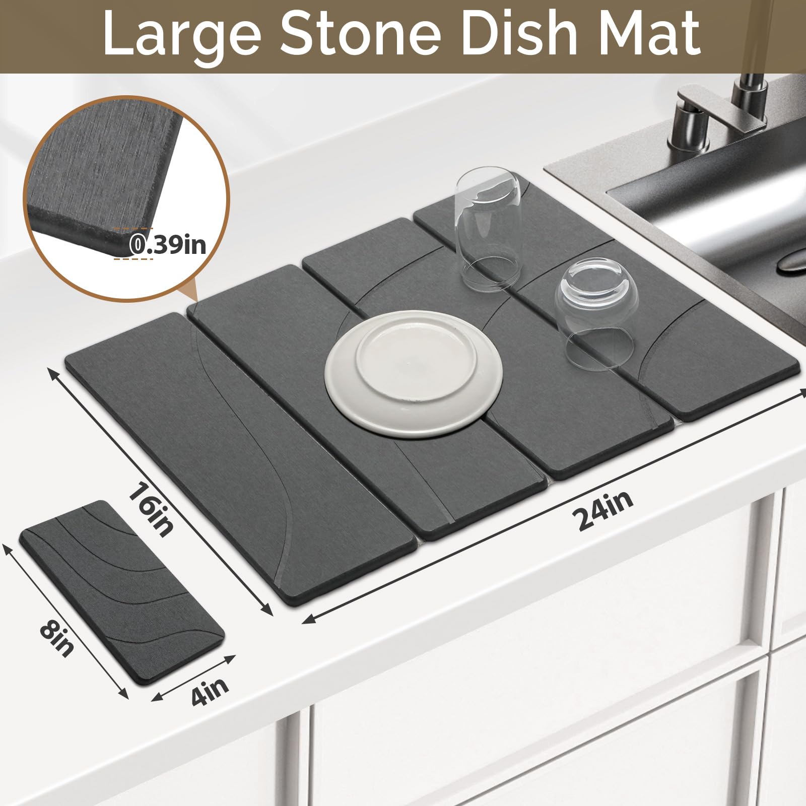 Linidcoud 8x4 companion stone mat enhances counter organization while drying.