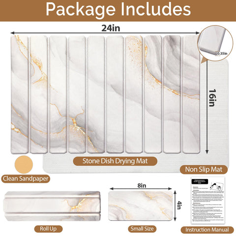 Linidcoud small stone drying mat with marble pattern for compact counters
