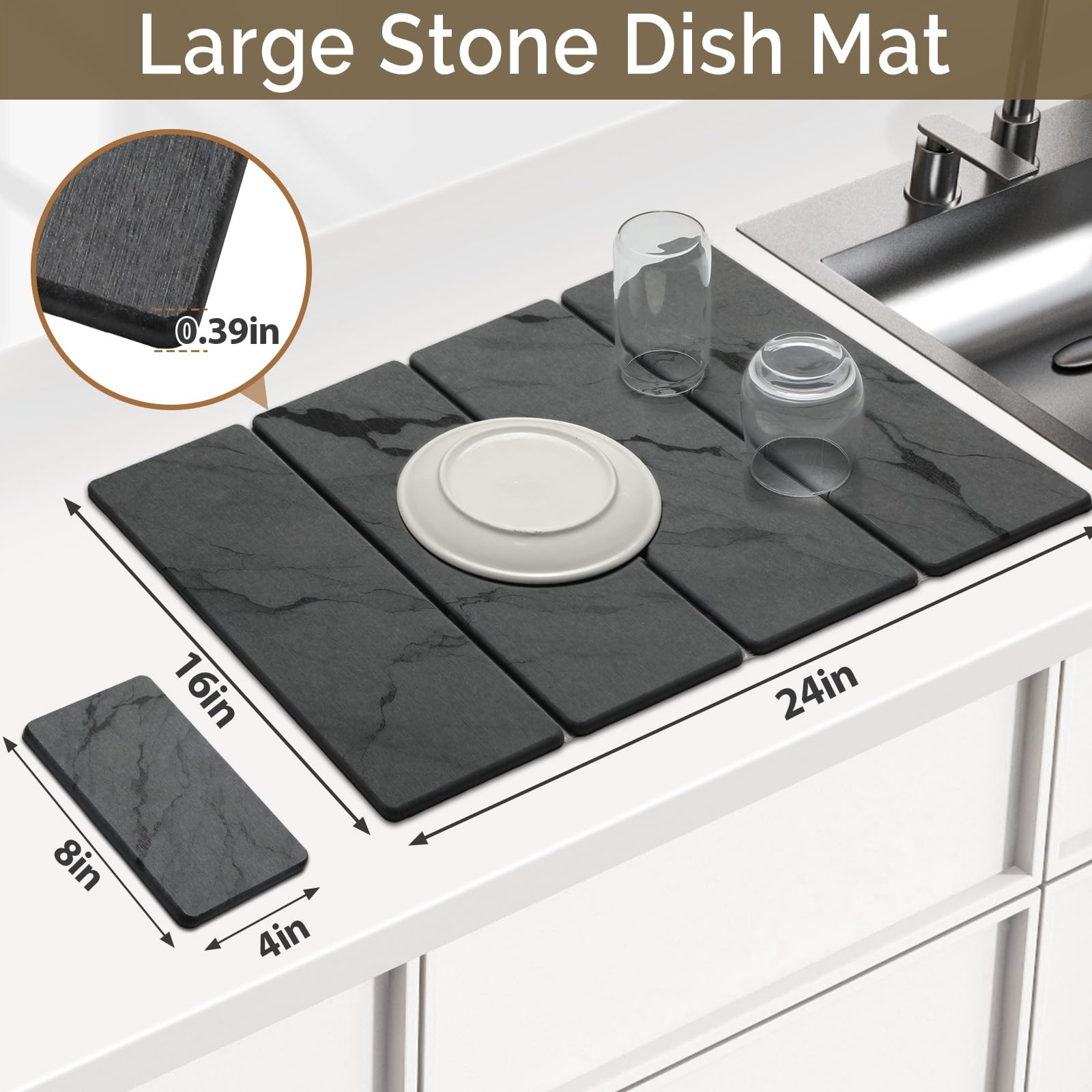 Linidcoud stone drying mat top view showing marble texture and size 24x16.