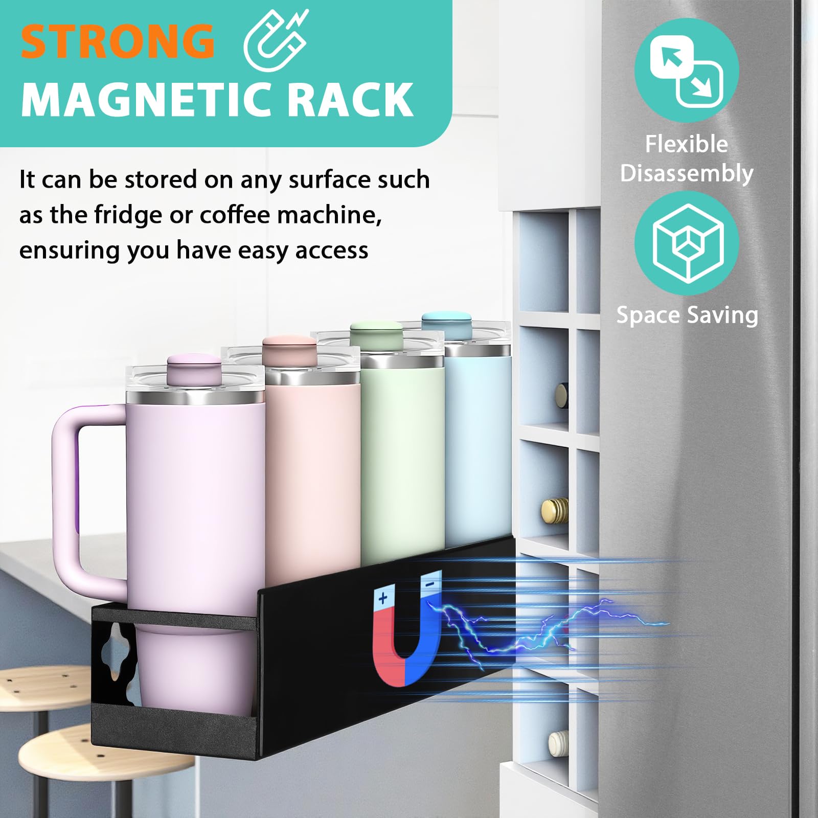 Linidcoud tumbler lid and straw storage rack keeps components organized for easy access.