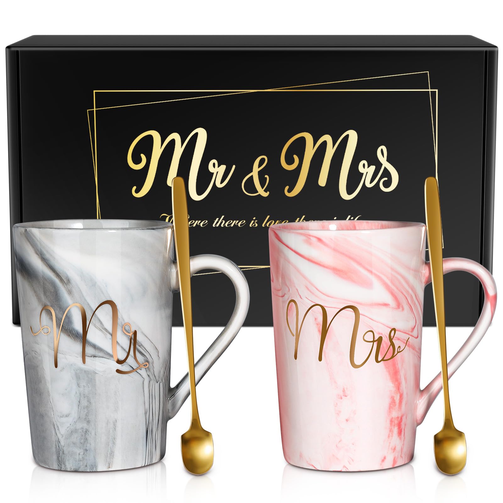 Linkax Mr & Mrs coffee mugs set for couples' daily coffee moments
