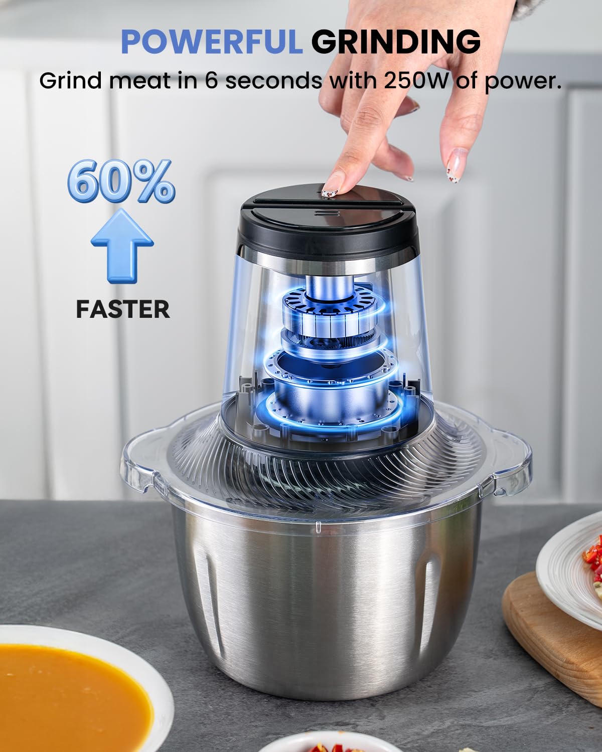 LinkChef meat grinder assembly shows stainless steel components for safe meal prep.