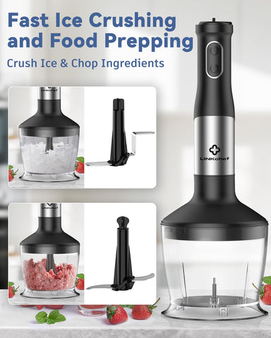 LINKChef titanium 4-blade and ice-crush blades deliver smooth frozen textures