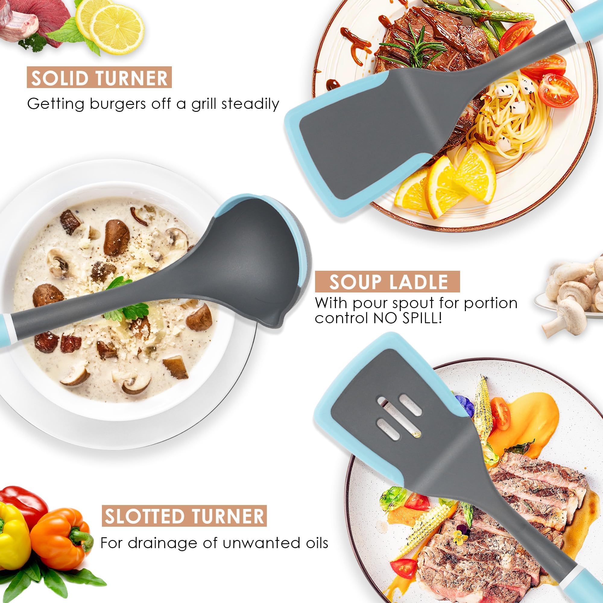 LINKLIFE silicone-solid-spoon ergonomic grip and safe handling during daily cooking.
