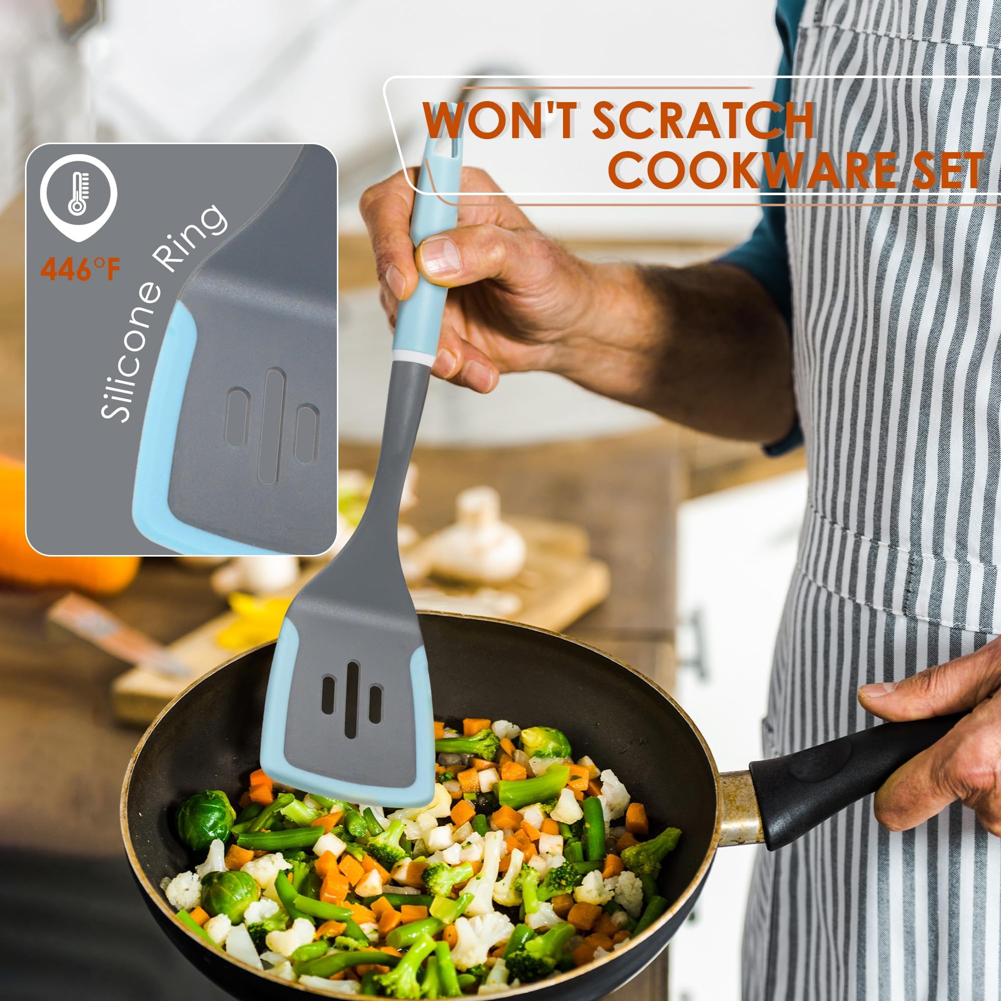 LINKLIFE silicone-solid-turner provides sturdy, heat-resistant performance for high-heat sautéing.