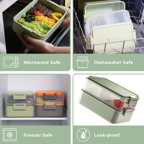 Linoroso leak-proof bento box design prevents spills during transit.