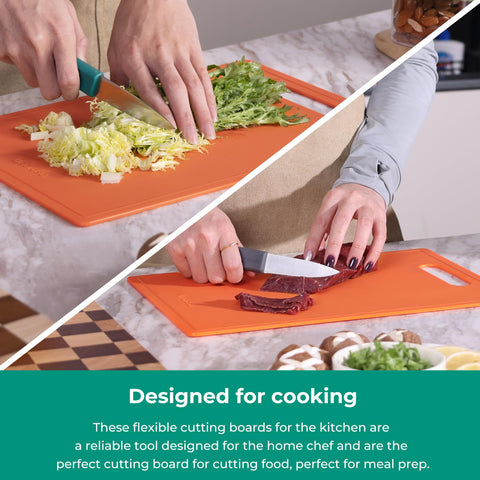Linoroso cutting board with frosted non-slip surface stabilizing ingredients.