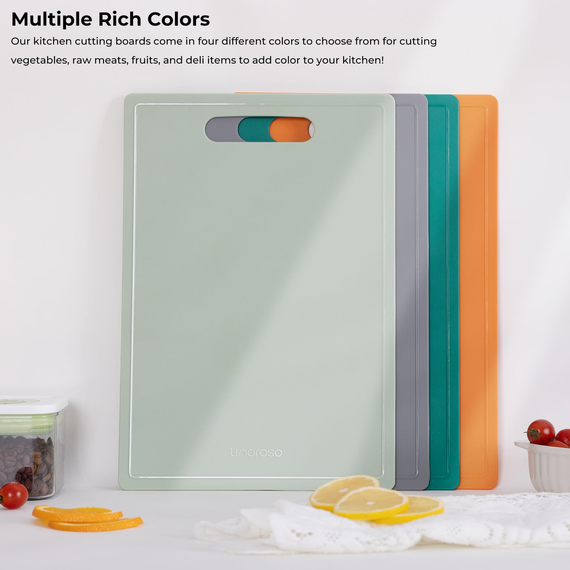 Linoroso space-saving cutting board stored flat in a drawer for small kitchens.