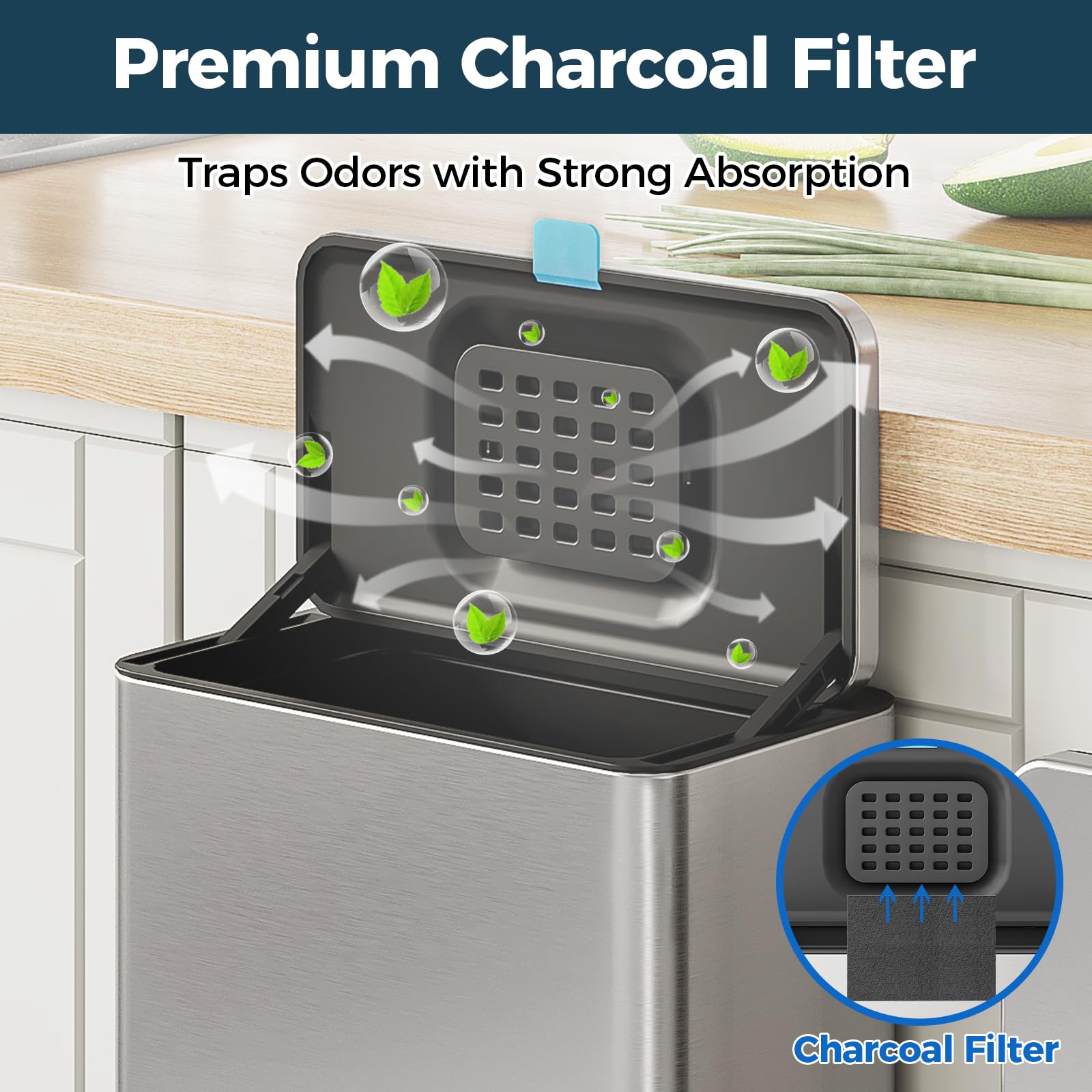 LINSSEN odor-absorbing filter traps odors inside.