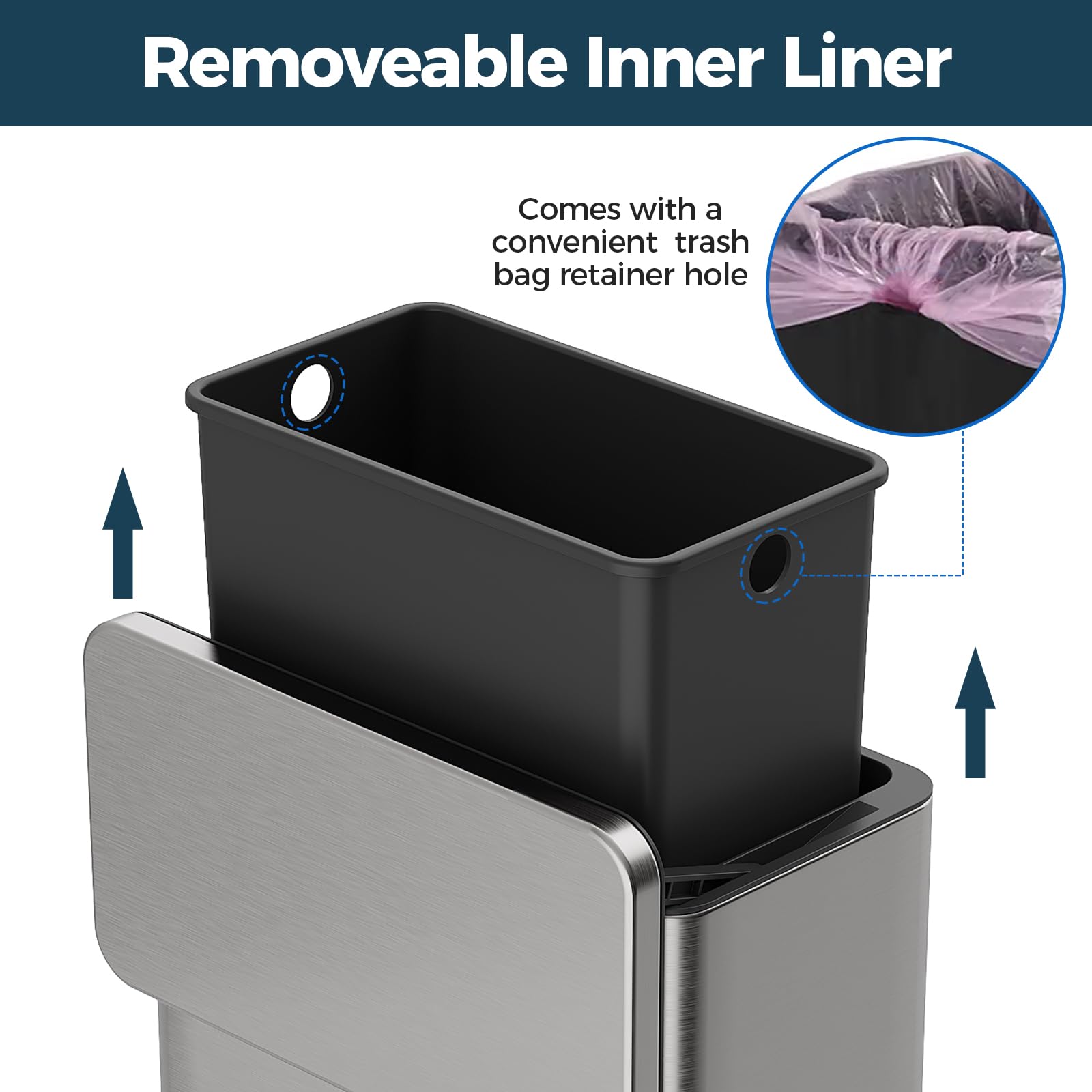 LINSSEN trash can offers flip-up and slide lid options.