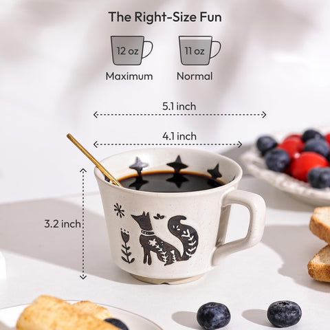 LINVIA 12oz mug cozy tea time scene highlights balanced temperature for sip by sip.