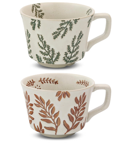 LINVIA ceramic coffee mug with ivy pattern, ideal for daily coffee or tea.