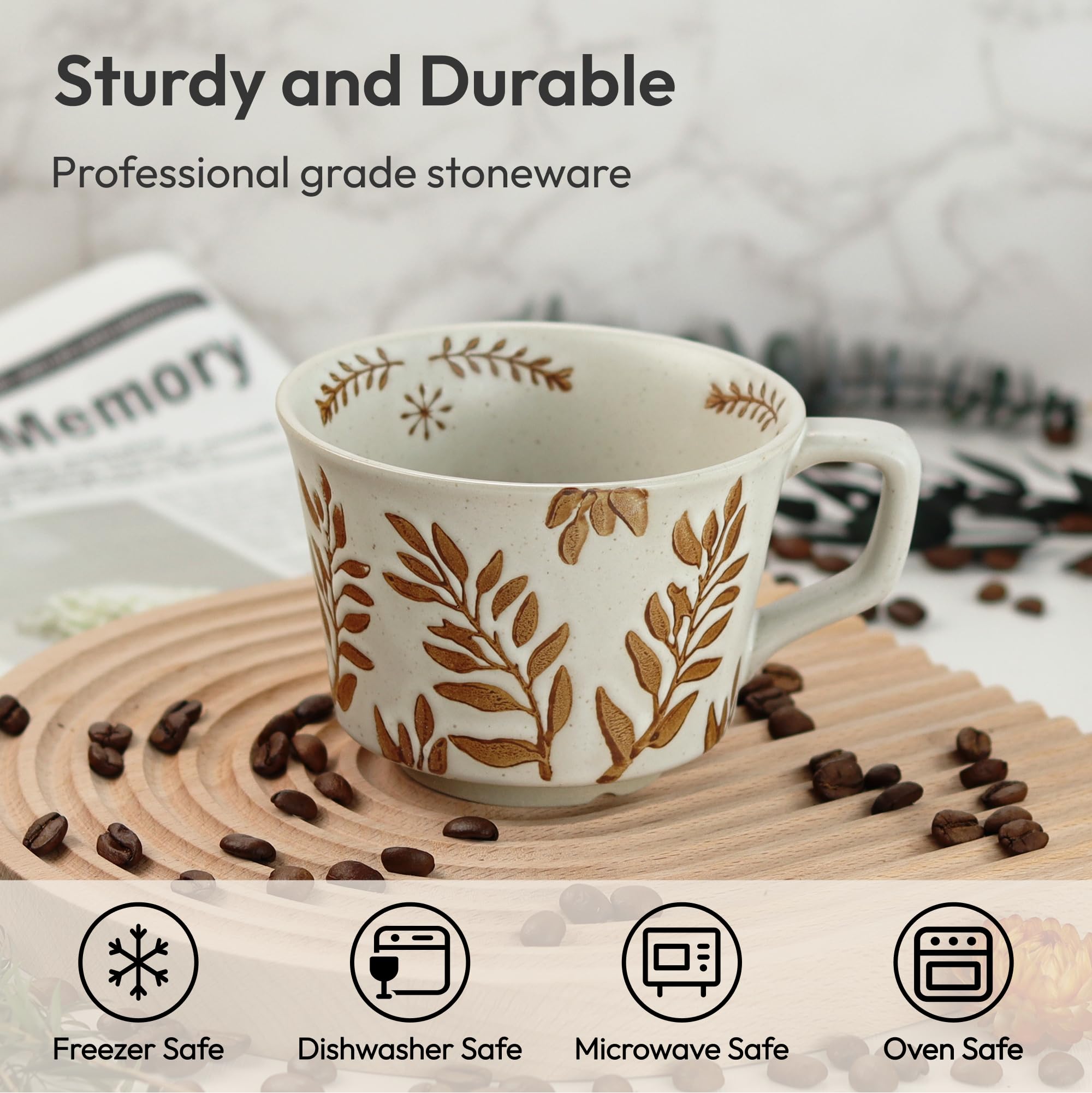 LINVIA ceramic mug with leaf pattern for a nature-inspired tea break.