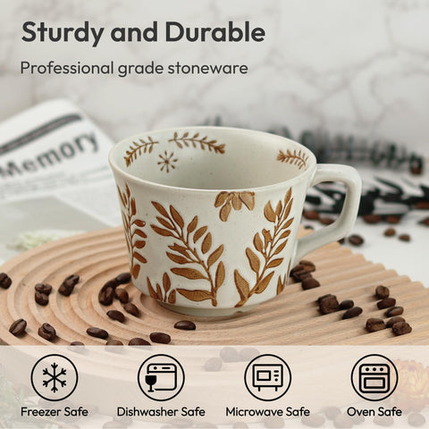 LINVIA ceramic mug with leaf pattern for a nature-inspired tea break.