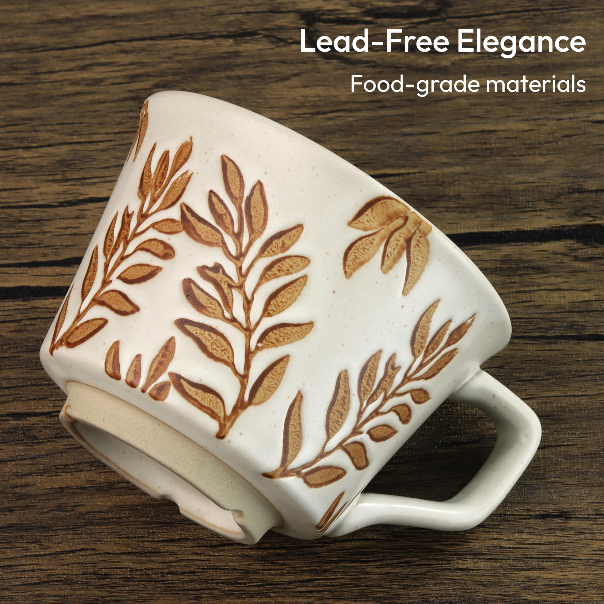 LINVIA stoneware mug suitable for espresso, cappuccino, or latte.
