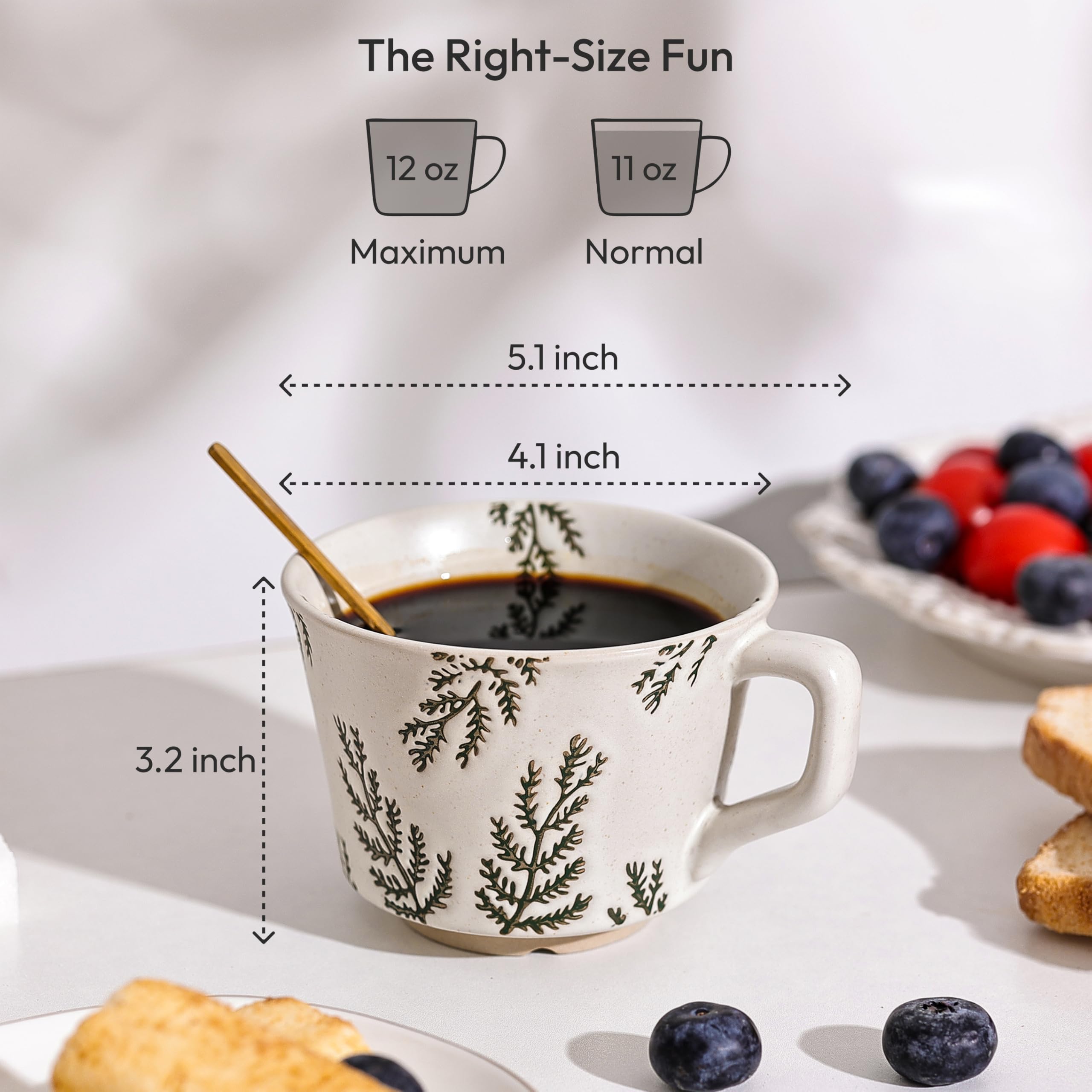 LINVIA stoneware mug close-up glaze highlighting durable, easy-care dinnerware.