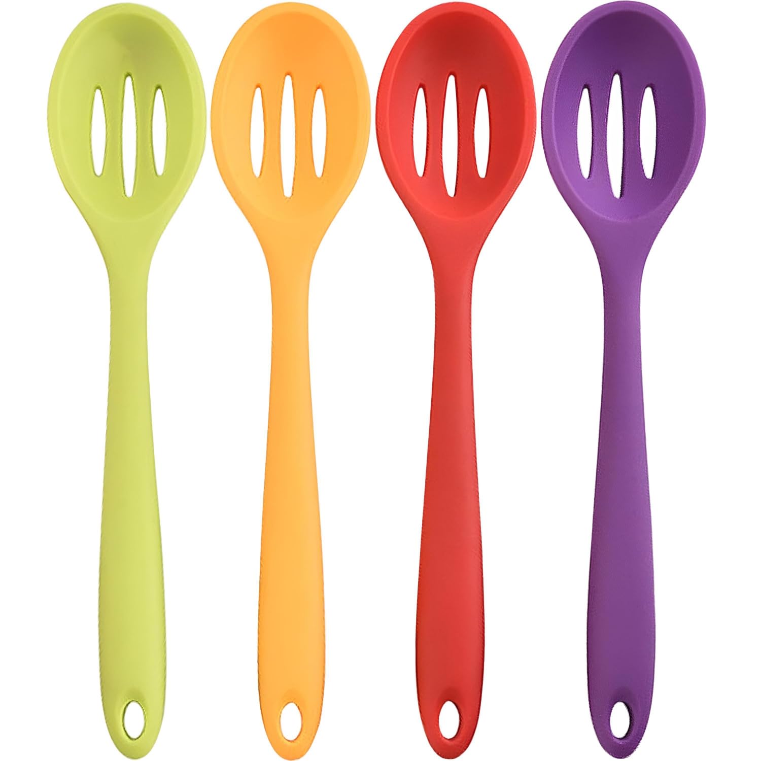Linwnil silicone slotted spoons 4-pack flatlay showing color variety and ready-to-use design.