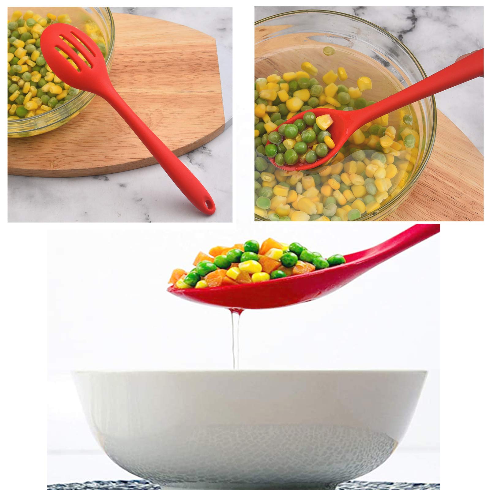 Linwnil silicone slotted spoons safe for nonstick cookware and easy cleaning.