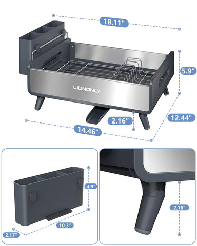 LIONONLY gray dish drying rack blends with countertops while saving space.