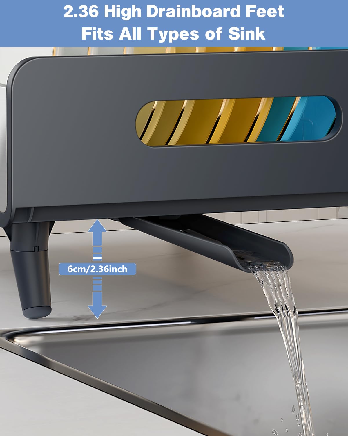 LIONONLY rack has four height-adjustable feet to fit different sinks.