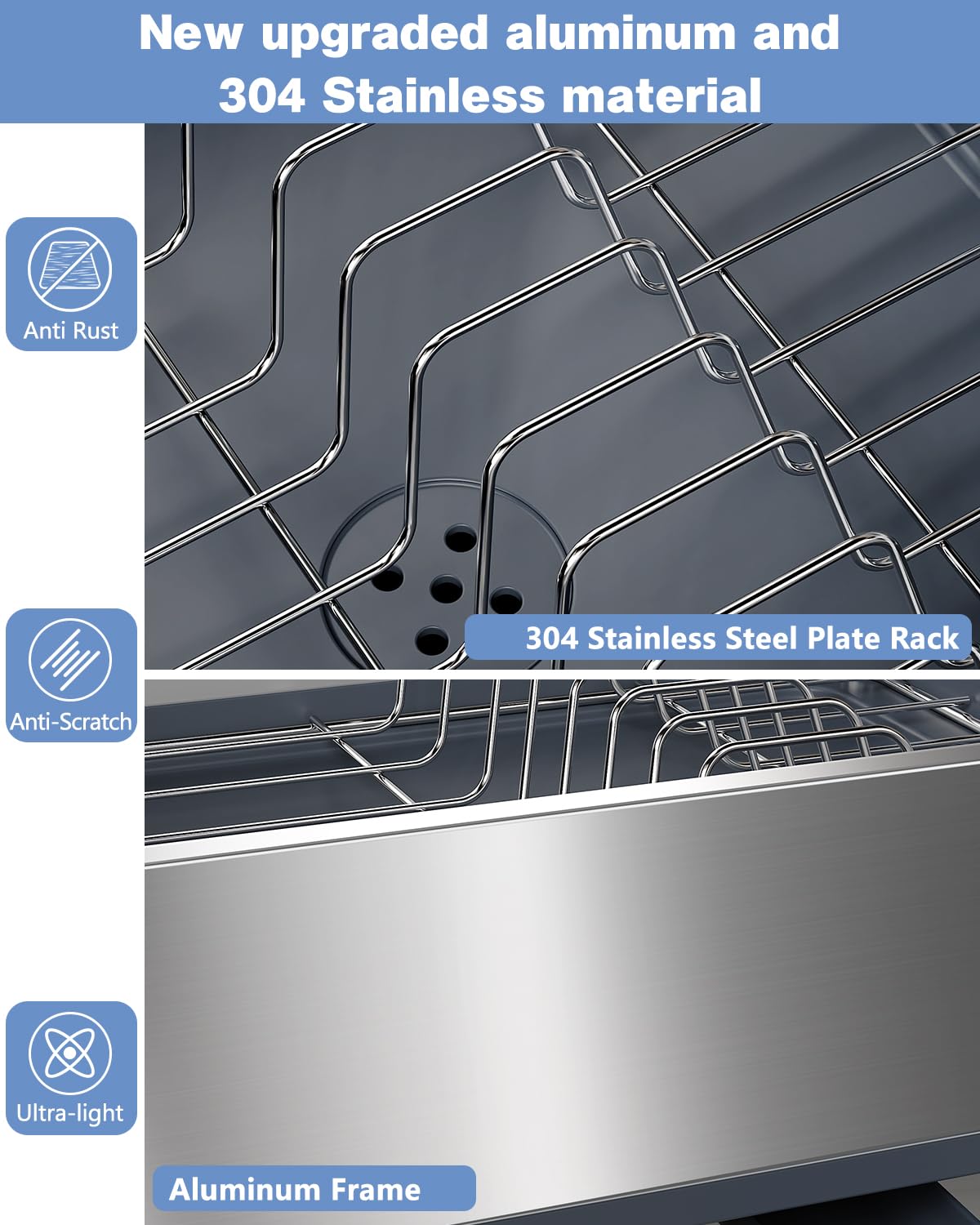 LIONONLY dish drying rack showcases stainless steel plate for a smooth, fast-drying surface.
