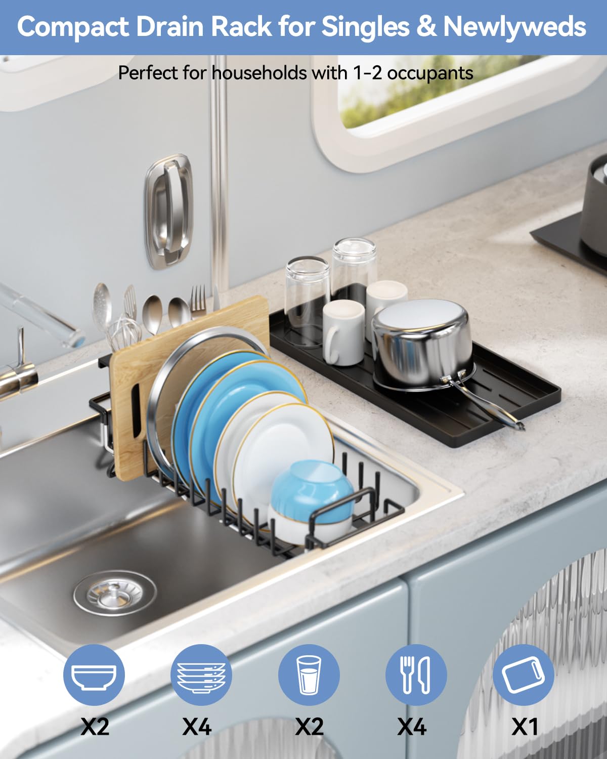 LIONONLY dish rack with utensil holder keeps utensils within reach.