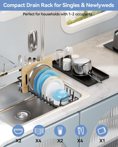 LIONONLY dish rack with utensil holder keeps utensils within reach.