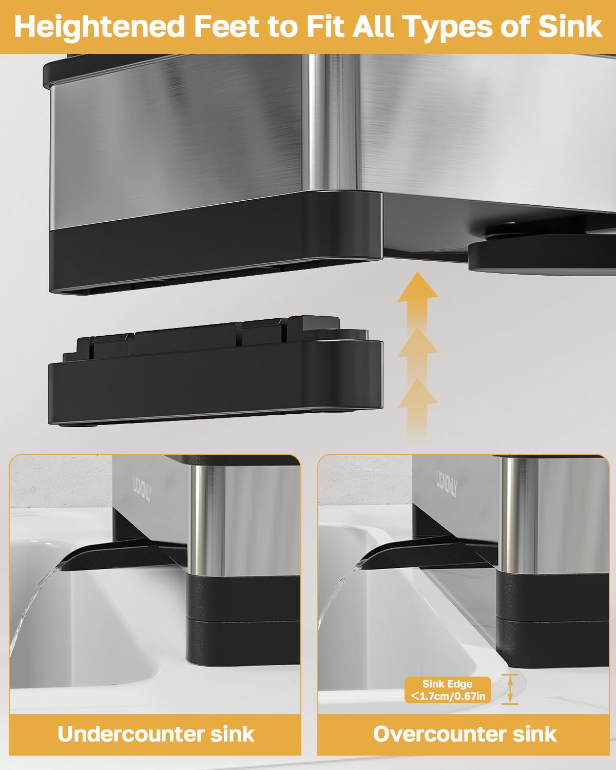 LIONONLY sponge-brush-towel storage area helps keep essentials organized beside the sink