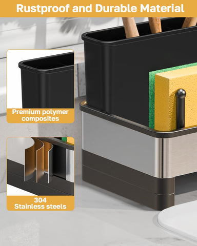 LIONONLY stainless steel sink caddy front view for a clutter-free counter and easy access