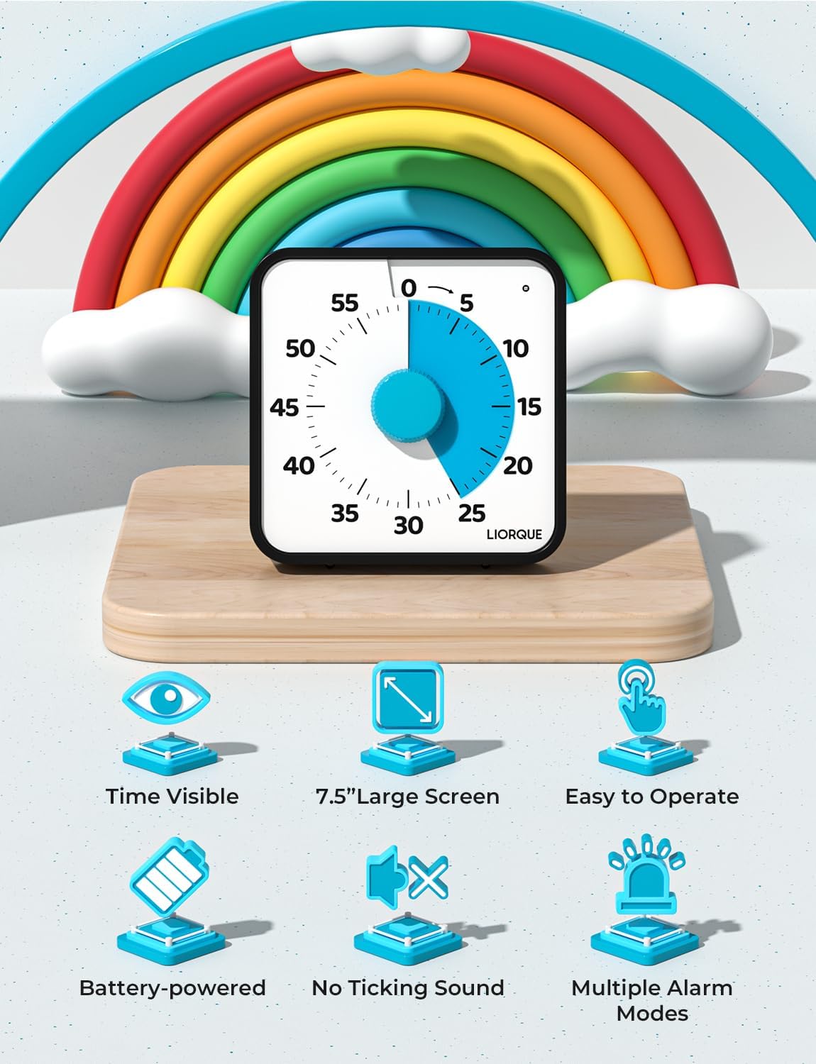 Classroom scene with LIORQUE visual timer guiding activities