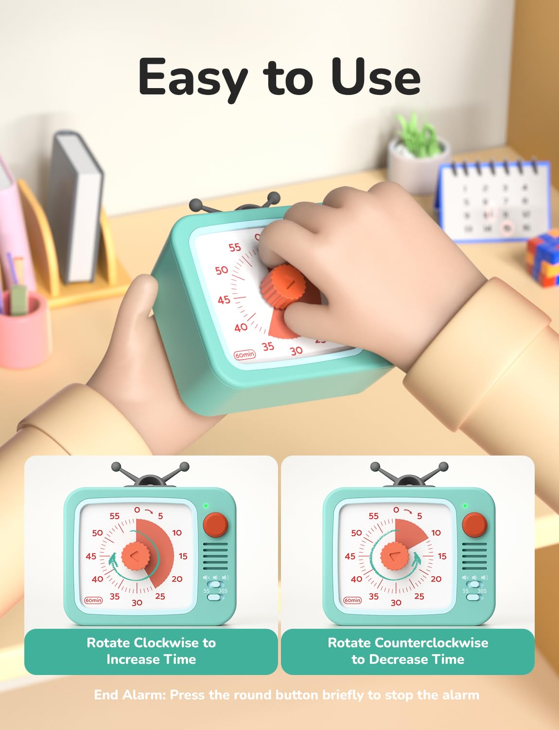 LIORQUE Visual Timer volume and alarm controls for customizable alerts