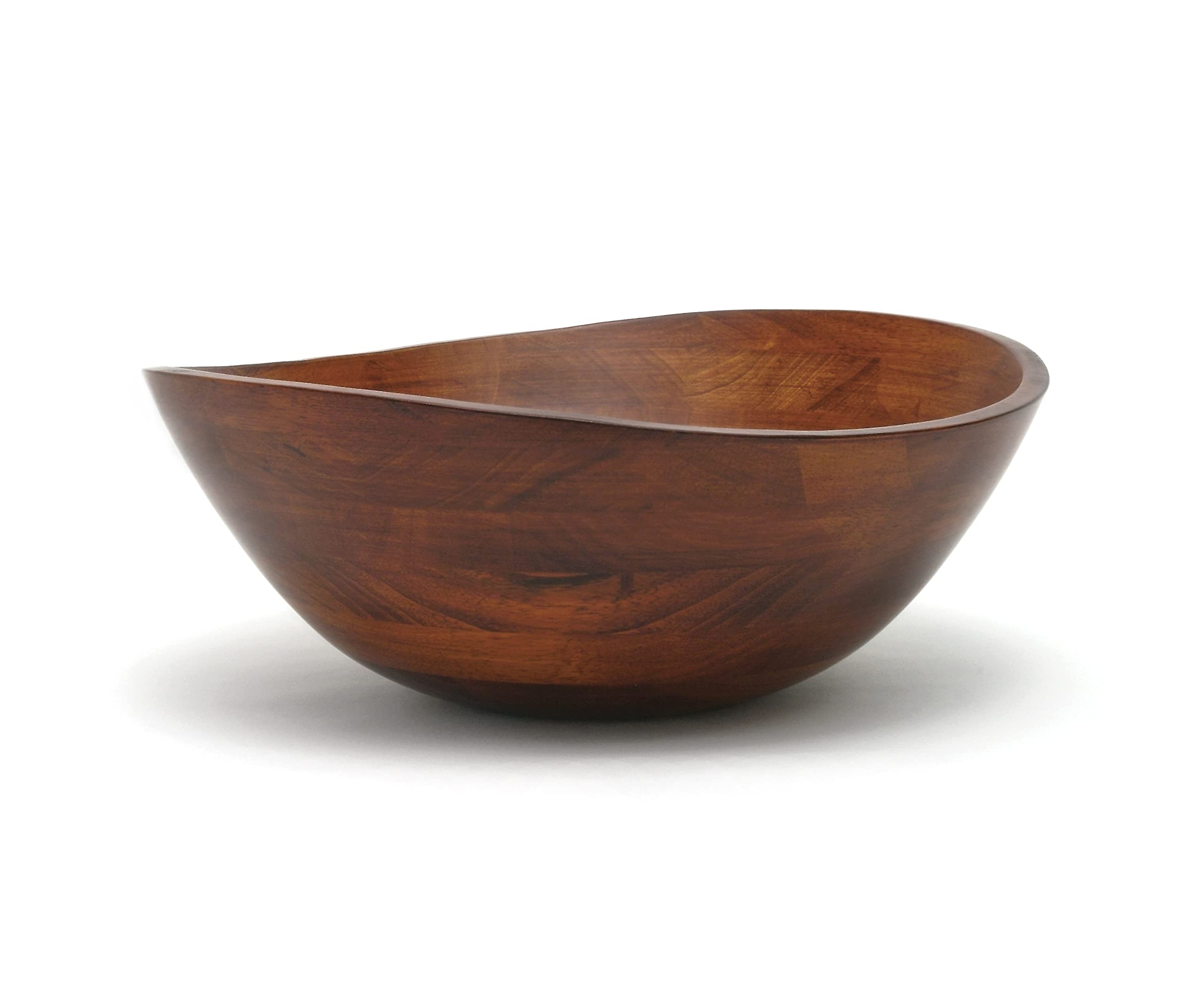 Lipper International 294 cherry finished wavy rim bowl closeup, rich finish.