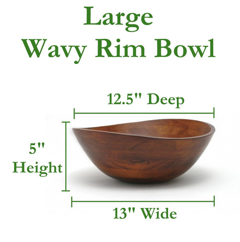 Lipper International 294 cherry finished wavy rim bowl, side view, great for salads.