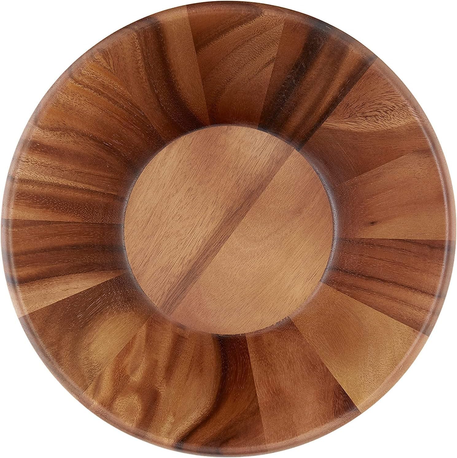 Lipper International Acacia Round Flair Bowl on a dining setting