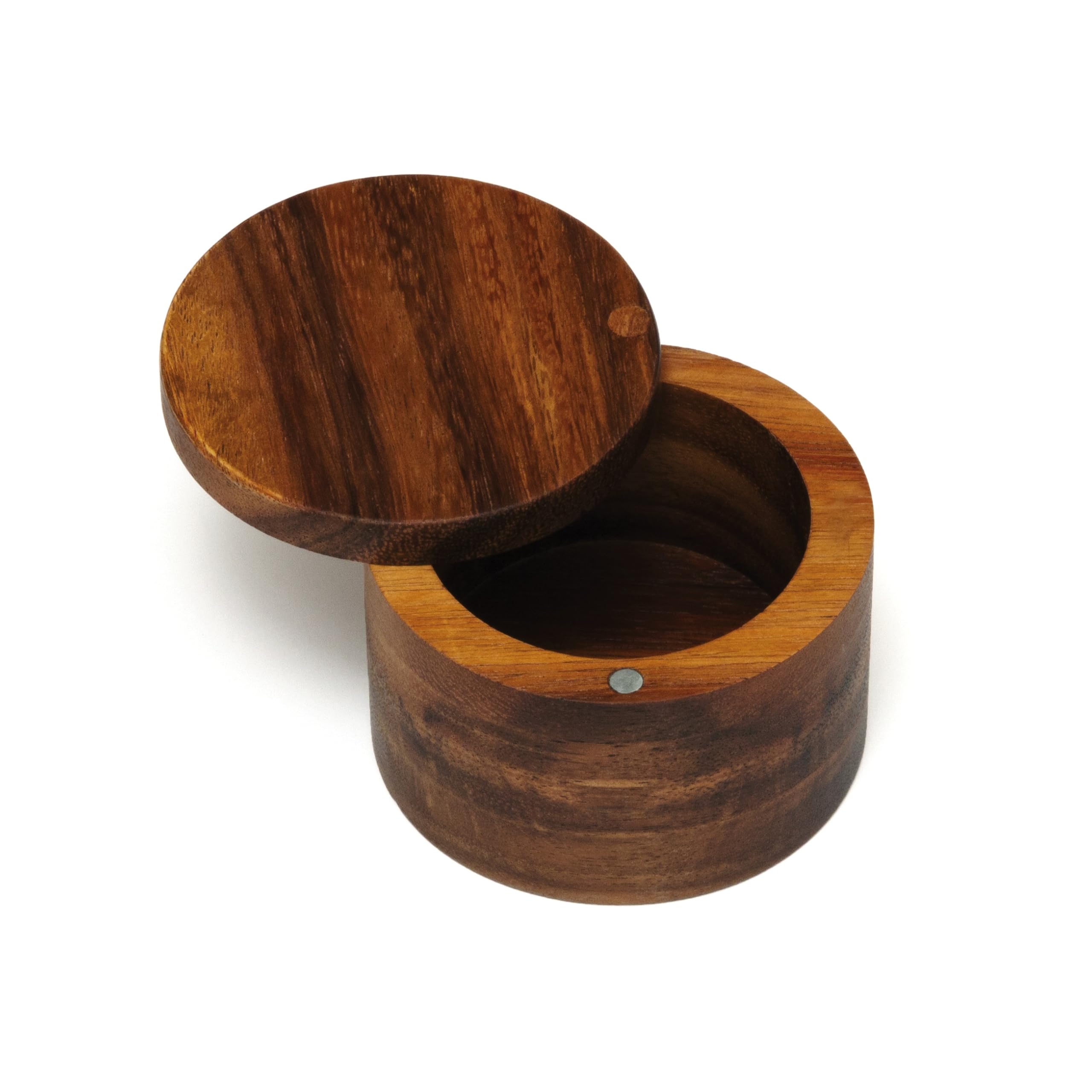 Lipper International Acacia Salt Box with Swivel Cover for easy spice access.