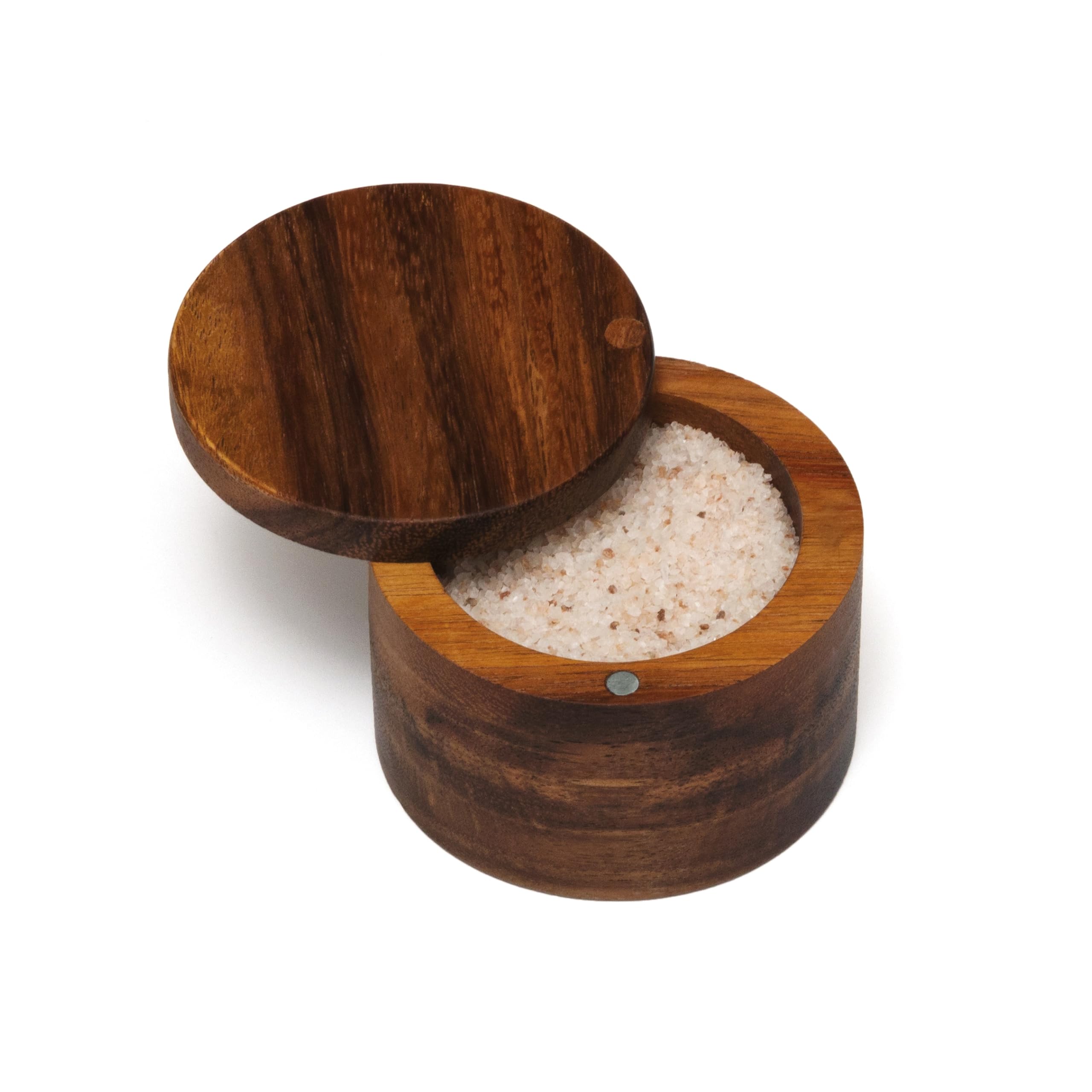 Lipper International Acacia salt box close-up reveals rich grain and durability.