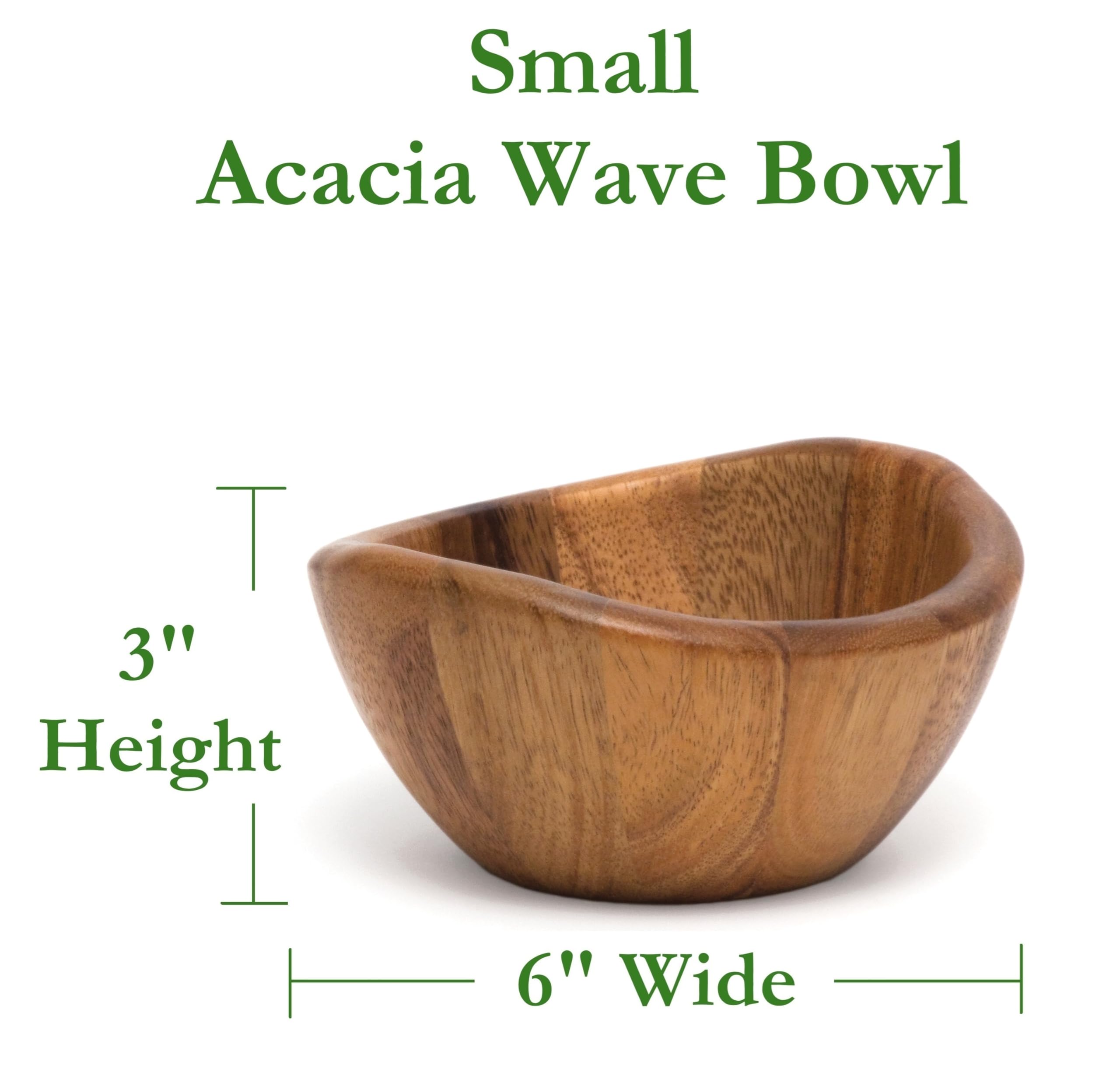 Lipper International acacia wave bowl serving salad at a casual table
