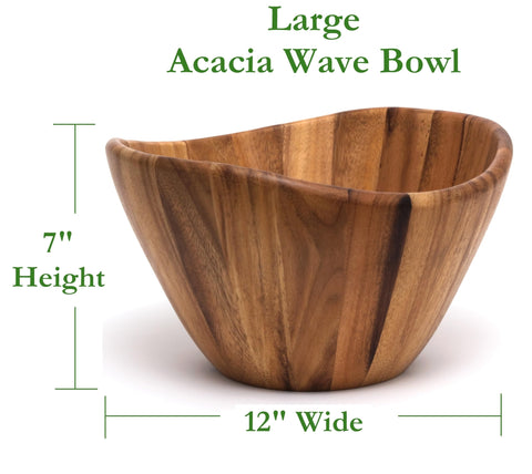 Lipper International acacia wood wavy bowl closeup showing natural grain.