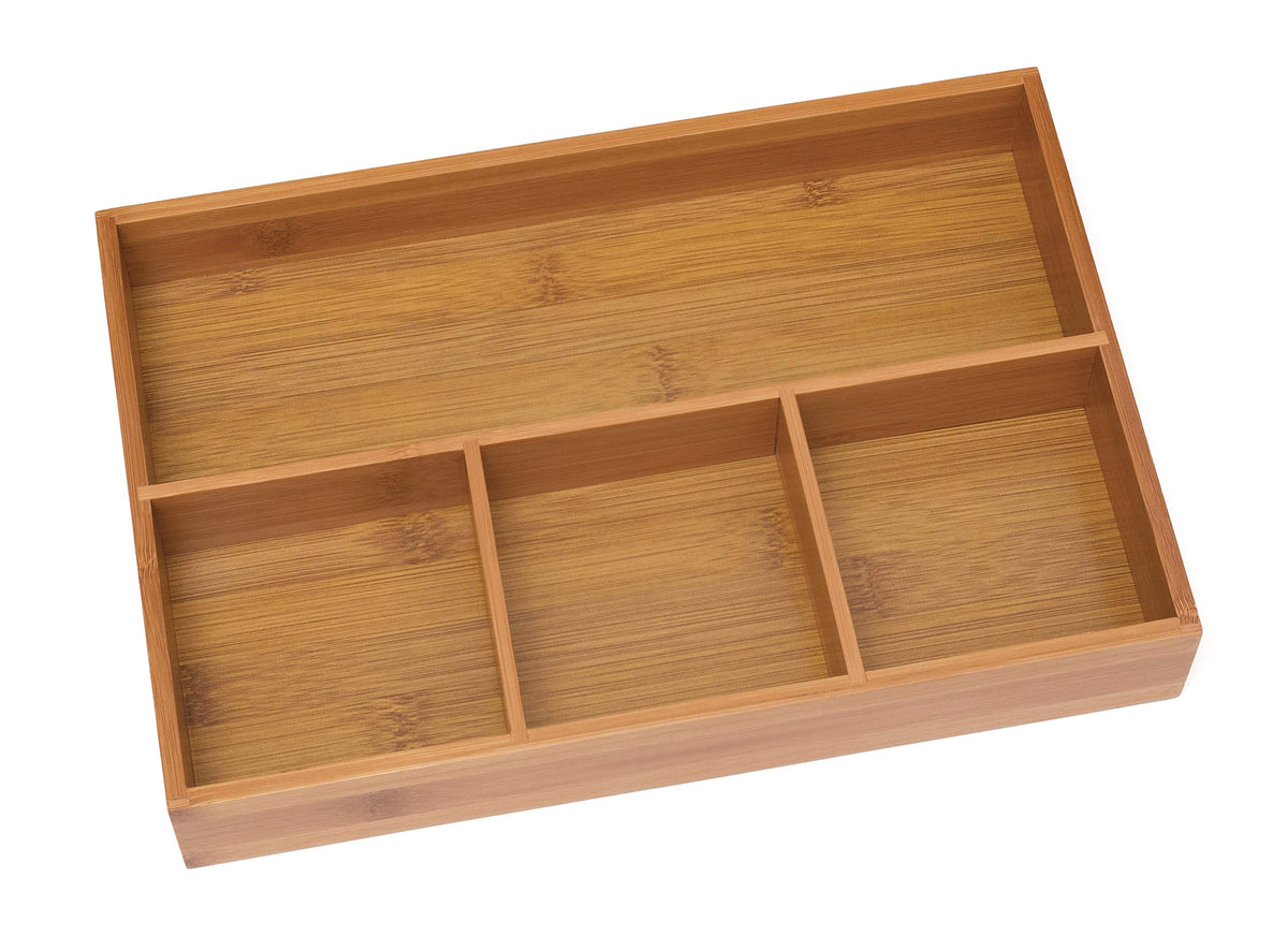 Lipper International bamboo 4-compartment organizer tray for tidy kitchen drawers.