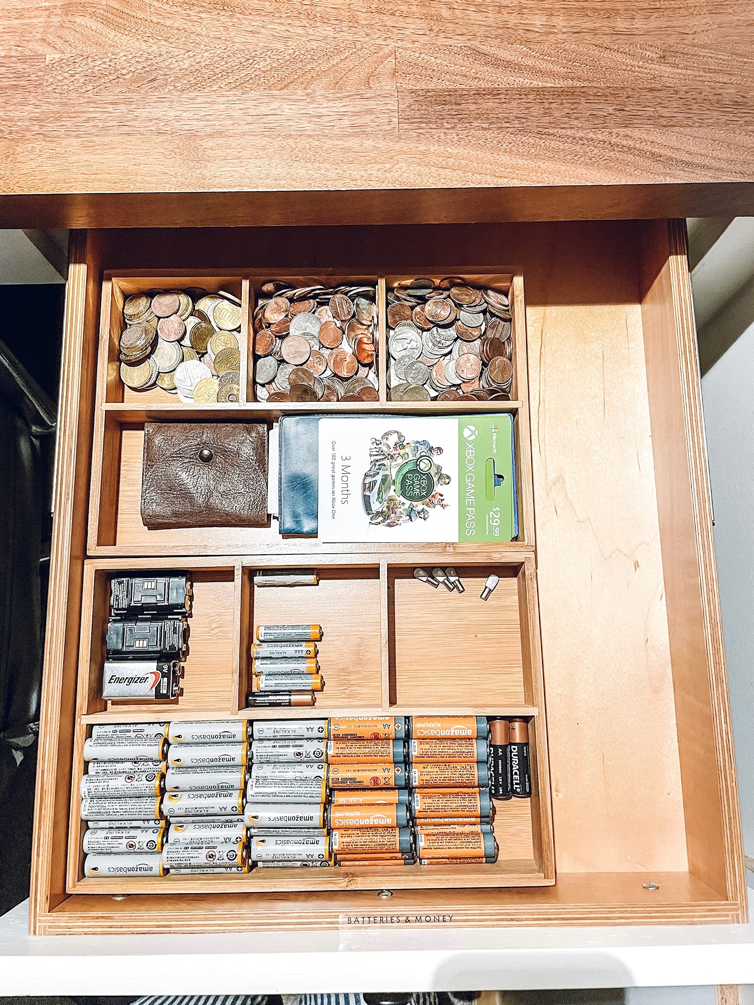 Lipper International bamboo tray with dimensions fits shallow drawers.