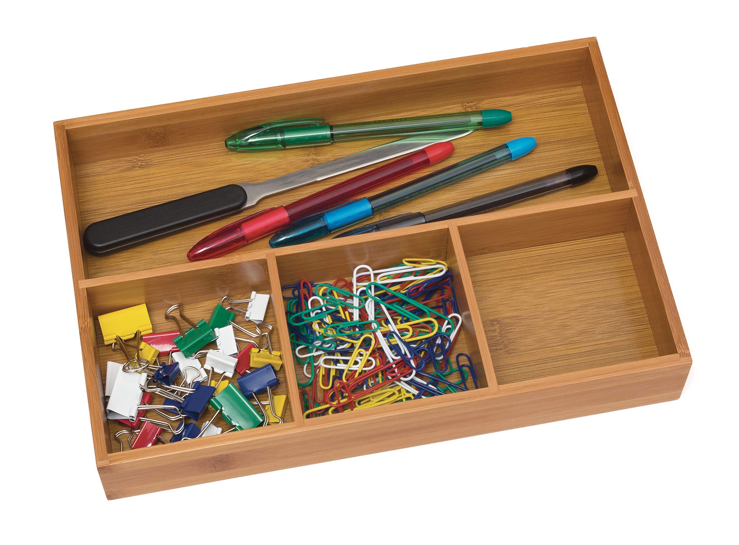 Lipper International bamboo wood drawer organizer for office supplies.