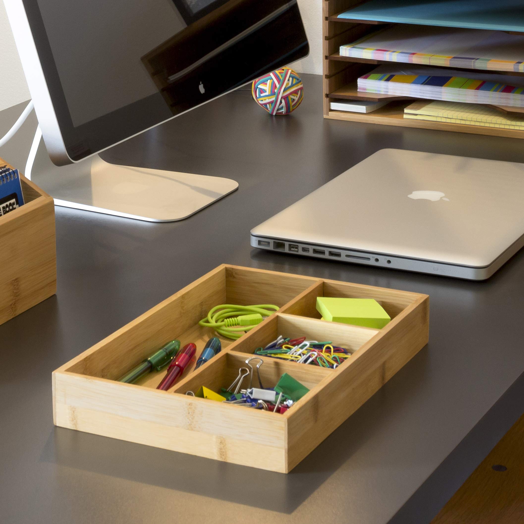 Lipper International bamboo wood office organizer for desk clutter reduction.