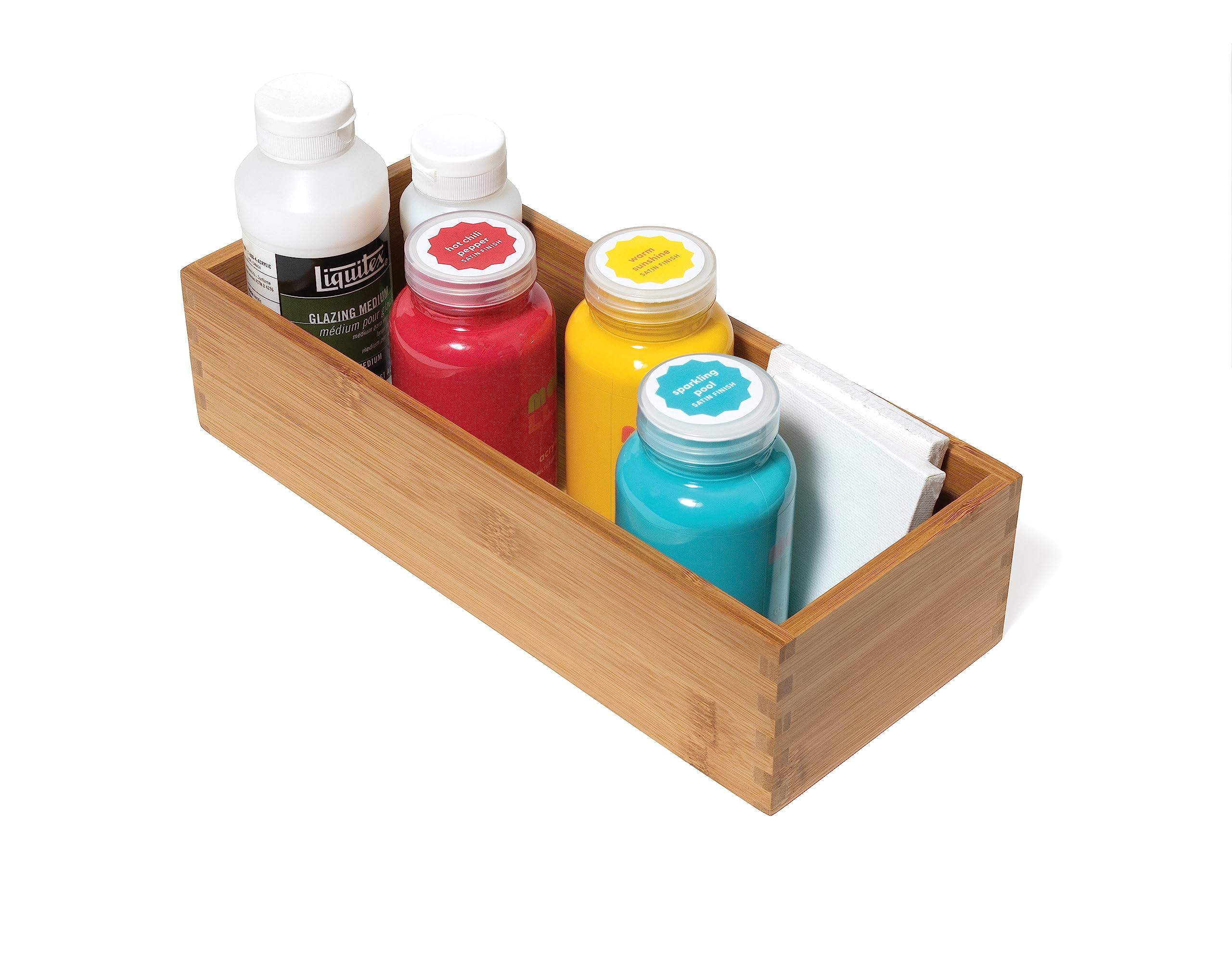 Lipper International Bamboo Wood Utensil Holder in spice drawer for packets and small items.