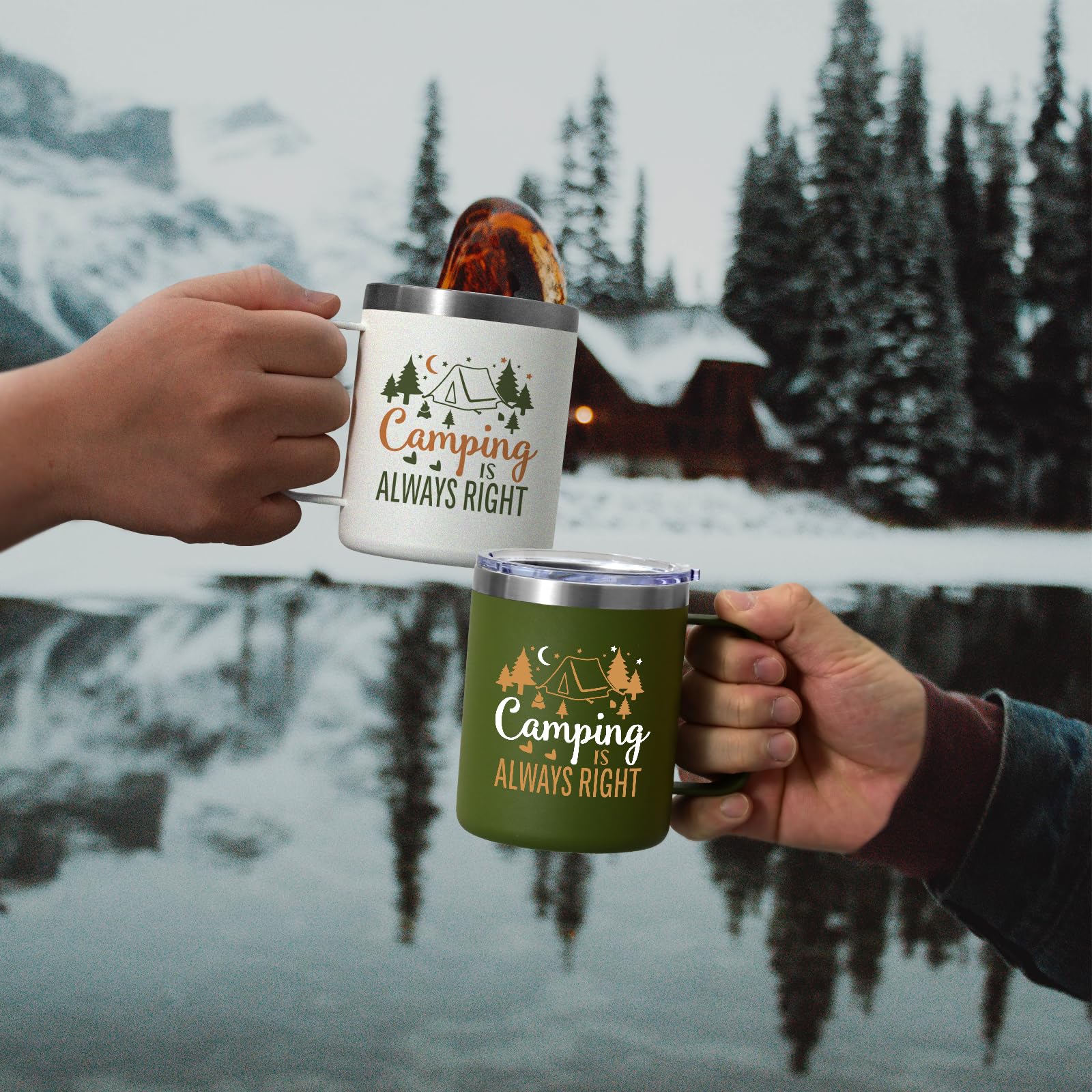 LiqCool 12oz insulated mug in forest green keeps beverages hot on hikes