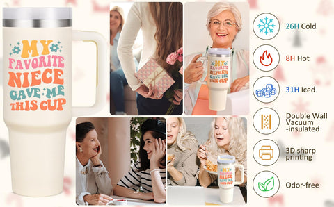 LiqCool 40oz Aunt Tumbler cream gift-card ready packaging.