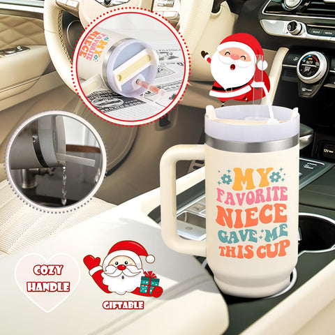 LiqCool 40oz Aunt Tumbler cream with straws offers convenient sipping options.