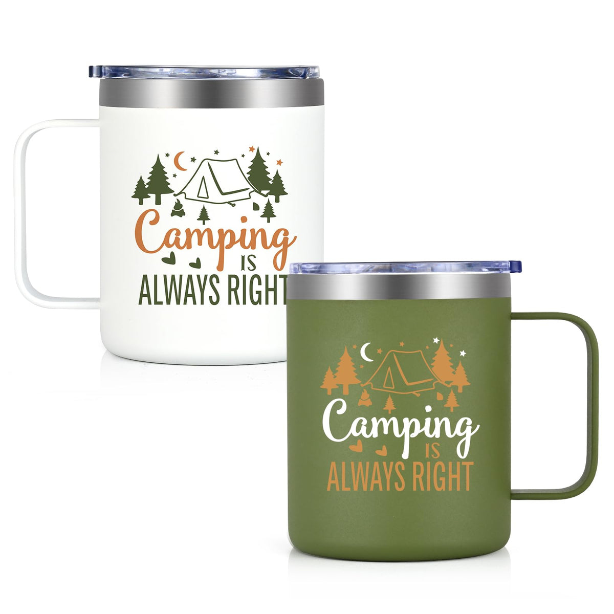LiqCool camping mugs set in forest green and white for versatile outdoor sipping