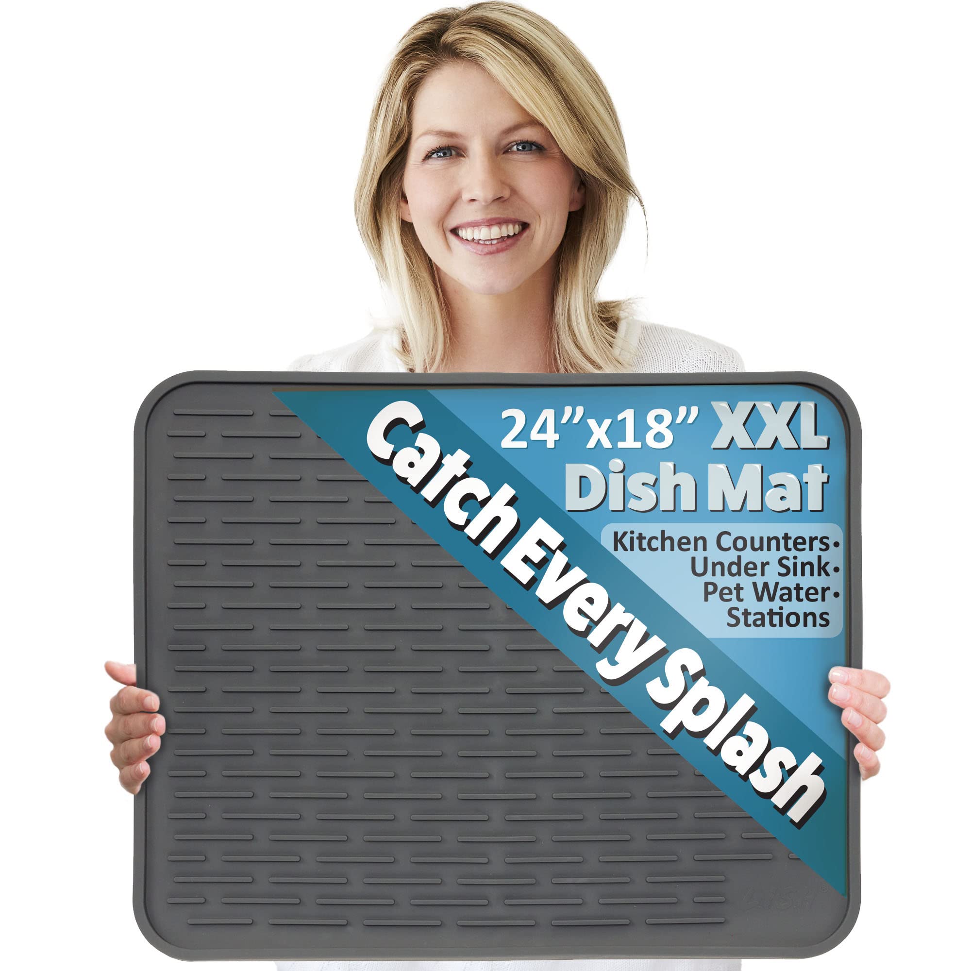 LISH XXL silicone drying mat with large surface for efficient dish air drying