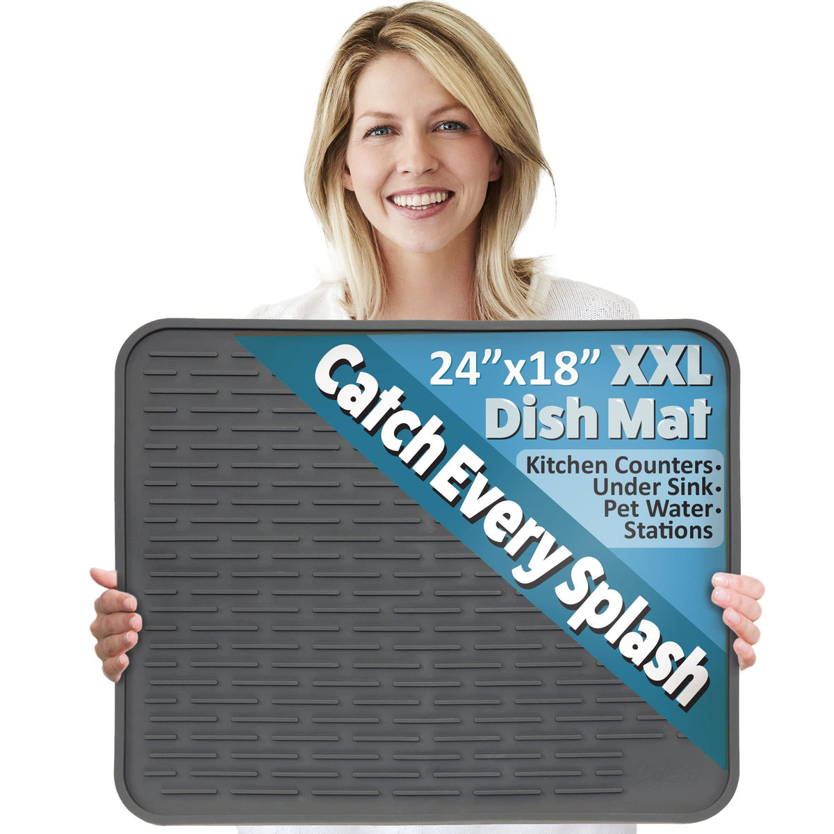 LISH XXL silicone drying mat with large surface for efficient dish air drying
